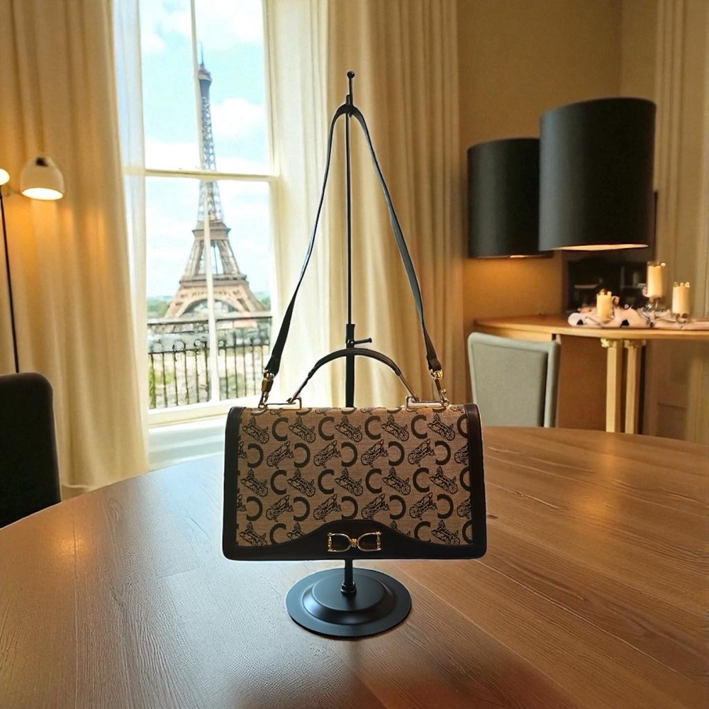 Celine Brown Beige Monogram Shoulder/Top Handle Bag